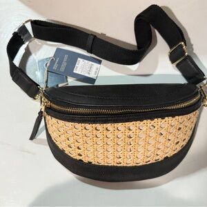 Woven Panel Black Belt Bag
